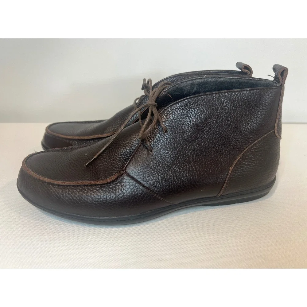Lands End Chukka Boots Mens Brown Size 10 Pebble Leather Lace Up Business Casual